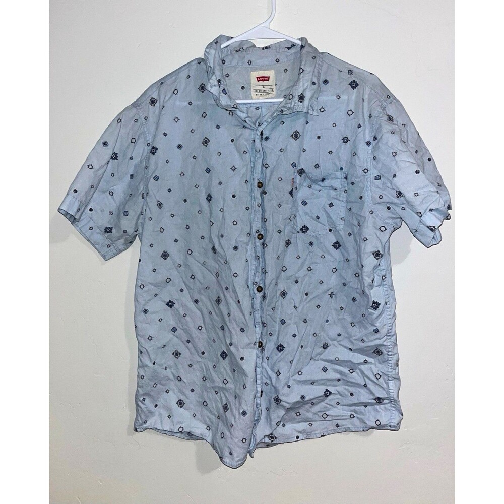Levi's Men's XL Light Blue Geometric Cotton Woven 1-Pocket Button-Up Shirt